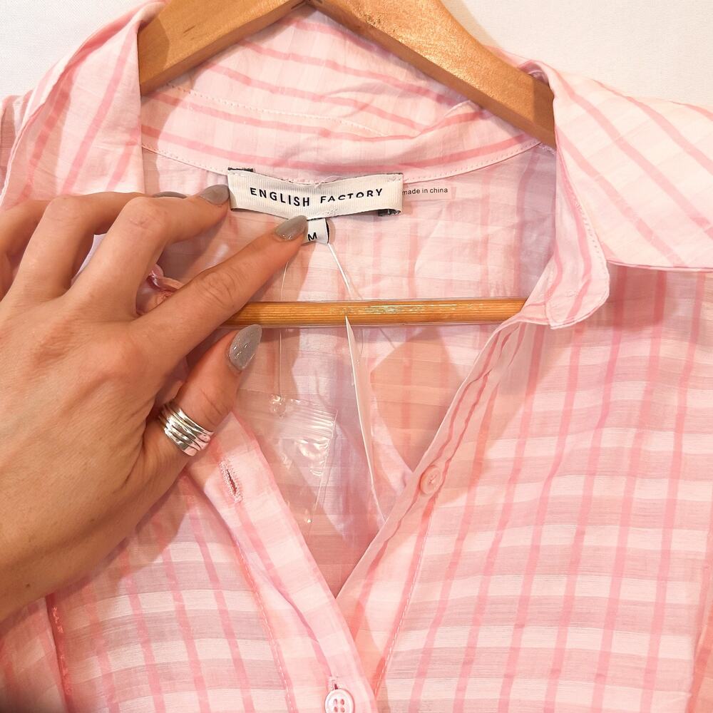 ENGLISH FACTORY Pink Gingham Belted Shirt Dress Button Front Medium NWT - Picture 5 of 5
